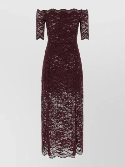 Rabanne Lace Dress Shoulder Neckline Short Sleeves In Burgundy