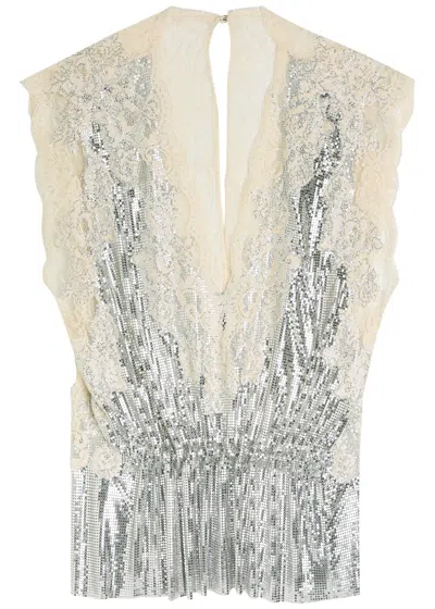 Rabanne Lace-embellished Chainmail Top In Silver
