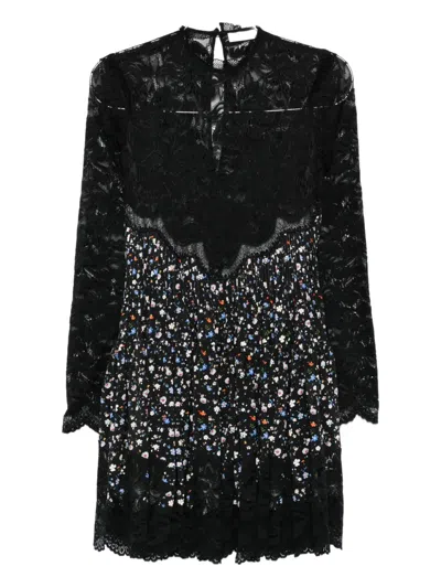 Rabanne Lace Floral-print Mini Dress In Black