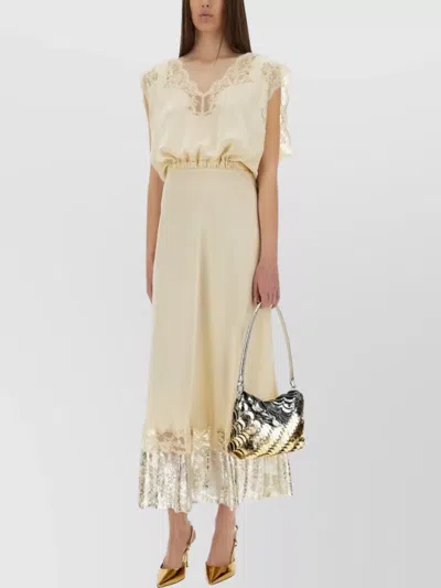 Rabanne Lace Inlay Sleeveless V-neck Midi Dress In Neutral