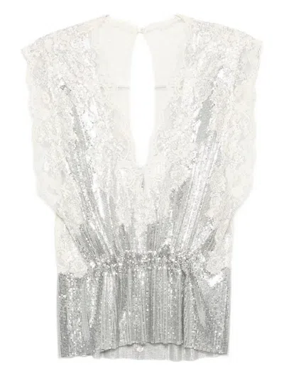 Rabanne Lace-trimmed Chainmail Blouse In Animal Print