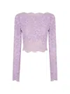 Rabanne Lavender Lace-effect Top With Boat Neckline In Purple