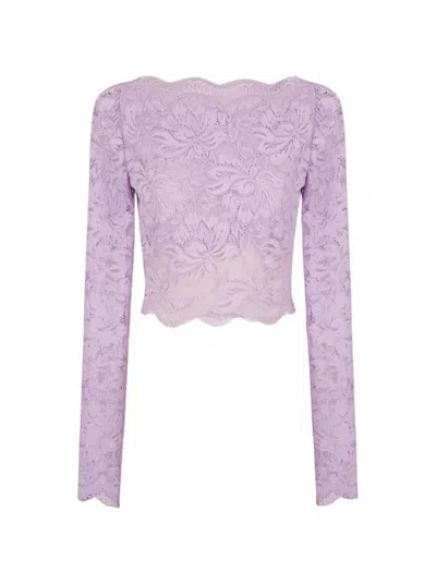 RABANNE RABANNE LACE LONG SLEEVE CROP TOP FRENCH LAVENDER