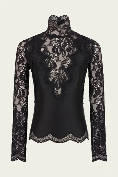 RABANNE LACE LONG-SLEEVE TOP IN BLACK
