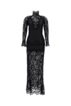 Rabanne Lace Maxi Dress With High Neck And Flowing Silhouette In Black