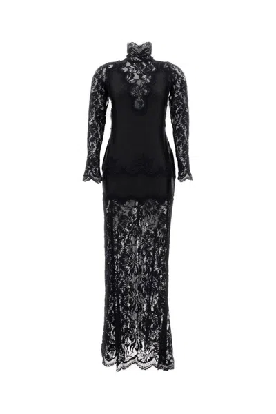 Rabanne Lace Maxi Dress With High Neck And Flowing Silhouette In Black