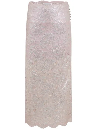 Rabanne Ettalized Lace Midi Skirt In Rosa E Argento