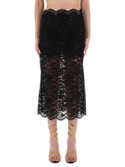 Rabanne Lace Midi Skirt In Black