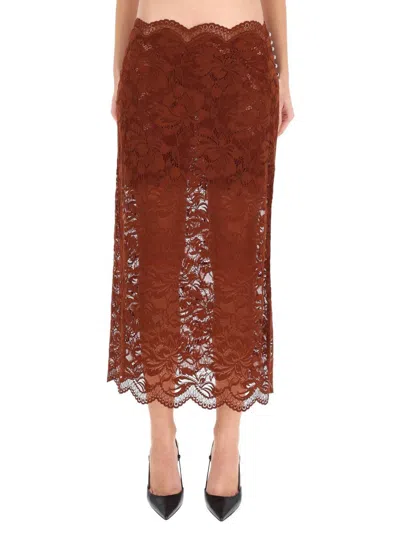 Rabanne Lace Midi Skirt In Brown