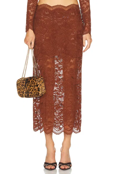 Rabanne Intricate Floral Lace Midi Skirt With Scalloped Hem In Brown