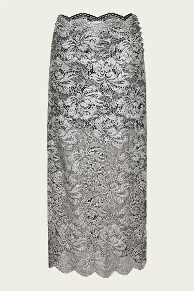 Rabanne Lace Midi Skirt In Black Silver In Gray