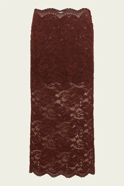 RABANNE LACE MIDI SKIRT IN CINNAMON BROWN