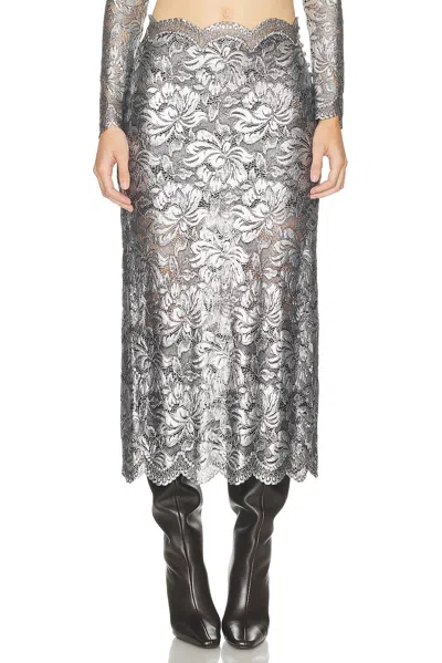 Rabanne Scalloped Metallic Stretch-lace Midi Skirt In Black