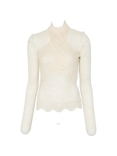 Rabanne Beige Lace Mock Collar Top In Gold