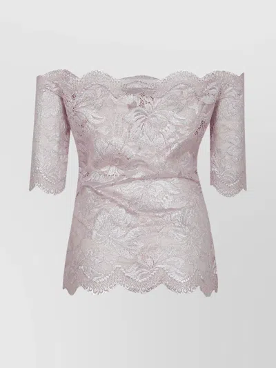 RABANNE LACE OFF-THE-SHOULDER TOP WITH SCALLOPED HEM