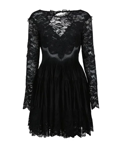 Rabanne Lace-panel Ruffled Midi Dress In Black