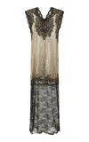 Rabanne Lace-paneled Metallic Mesh Maxi Dress In Brown