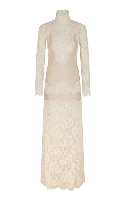 Rabanne Lace-paneled Satin Maxi Dress In Ivory