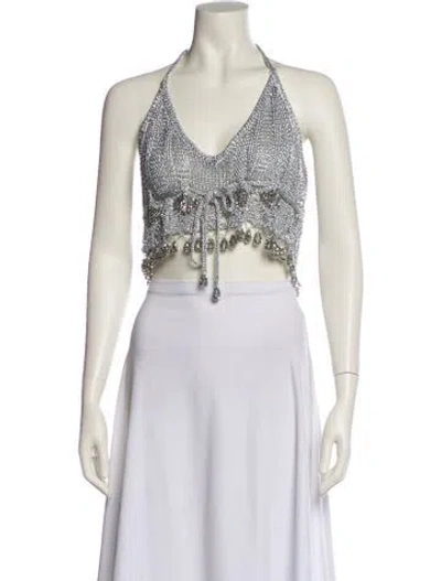 Pre-owned Rabanne Lace Pattern Halterneck Crop Top In Black