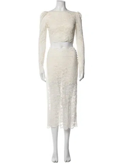 Pre-owned Rabanne Lace Pattern Lace Trim Embellishment Skirt Set W/ Tags In Neutrals