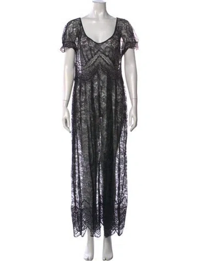 Pre-owned Rabanne Lace Pattern Long Dress In Black