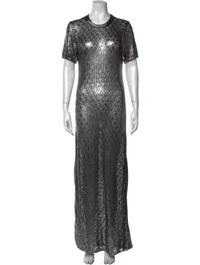 Pre-owned Rabanne Lace Pattern Long Dress In Grey