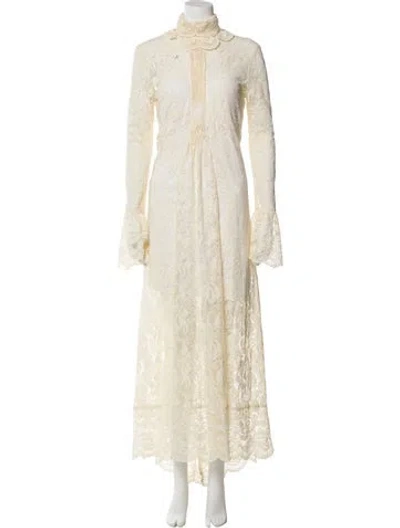 Pre-owned Rabanne Lace Pattern Long Dress In Neutral