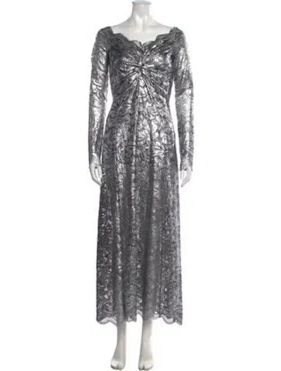 Pre-owned Rabanne Lace Pattern Long Dress W/ Tags In Gray