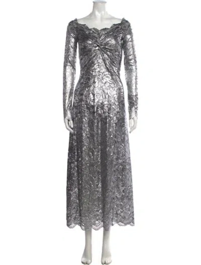 Pre-owned Rabanne Lace Pattern Long Dress W/ Tags In Gray