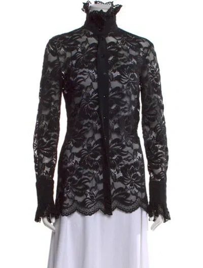 Pre-owned Rabanne Lace Pattern Long Sleeve Blouse In Black