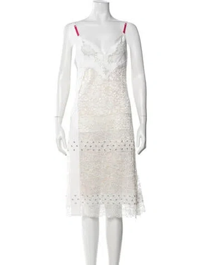 Pre-owned Rabanne Lace Pattern Midi Length Dress In White