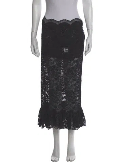 Pre-owned Rabanne Lace Pattern Midi Length Skirt W/ Tags In Black