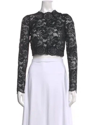 Pre-owned Rabanne Lace Pattern Mock Neck Crop Top W/ Tags In Black