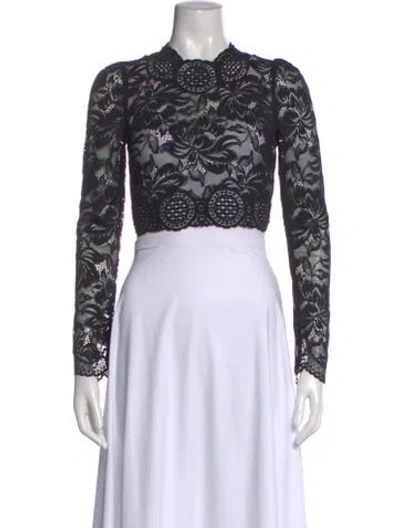 Pre-owned Rabanne Lace Pattern Mock Neck Top In Black