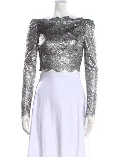 Pre-owned Rabanne Lace Pattern Off-the-shoulder Crop Top W/ Tags In Gray