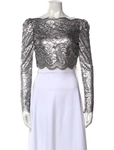 Pre-owned Rabanne Lace Pattern Off-the-shoulder Crop Top W/ Tags In Gray