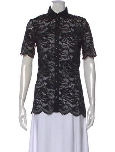Pre-owned Rabanne Lace Pattern Short Sleeve Button-up Top In Black