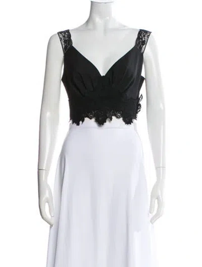 Pre-owned Rabanne Lace Pattern V-neck Crop Top In Black