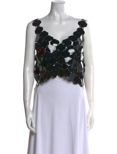 Pre-owned Rabanne Lace Pattern V-neck Crop Top In Multi