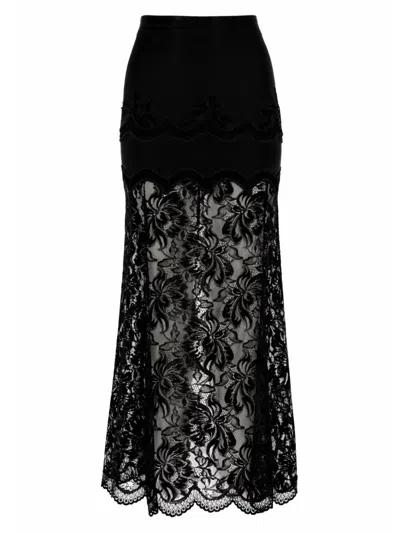 Rabanne Lace Polyamide Flared Midi Skirt In Black