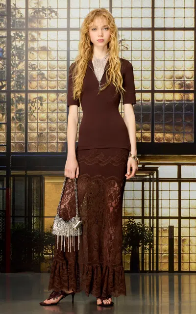 Rabanne Lace Ruffle Maxi Skirt In Brown