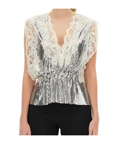 Rabanne Lace Sequin-embellished Sleeveless Top In Gray