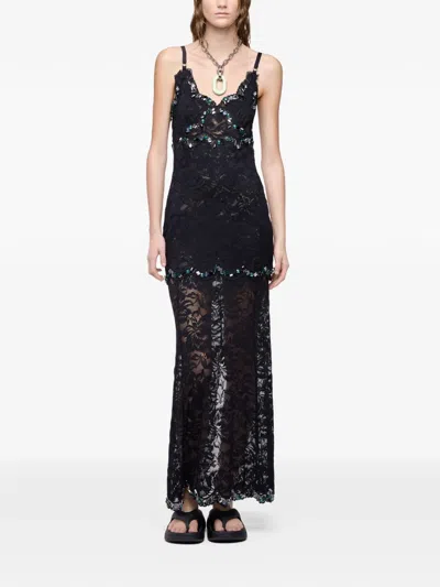 Rabanne Lace Sequin-embellished Dress In Black