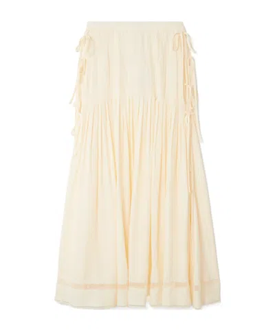 Rabanne Tie-detailed Pleated Crepe Midi Skirt In Neutral