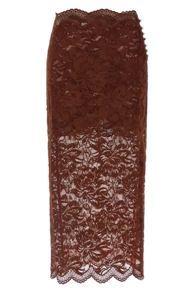 Rabanne Floral Lace Skirt Scalloped Hem In Brown