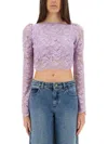 Rabanne Lavender Lace-effect Top With Boat Neckline