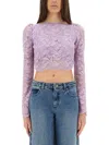 Rabanne Lavender Lace-effect Top With Boat Neckline In Purple