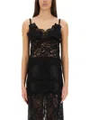 Rabanne Intricate Lace Top With Adjustable Spaghetti Straps In Black