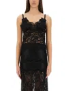 Rabanne Intricate Lace Top With Adjustable Spaghetti Straps In Black