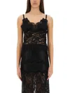 Rabanne Intricate Lace Top With Adjustable Spaghetti Straps In Black